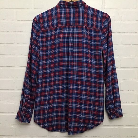 TOMMY Hilfiger flanel plaid button down shirt red blue white long sleeves medium - Picture 2 of 11